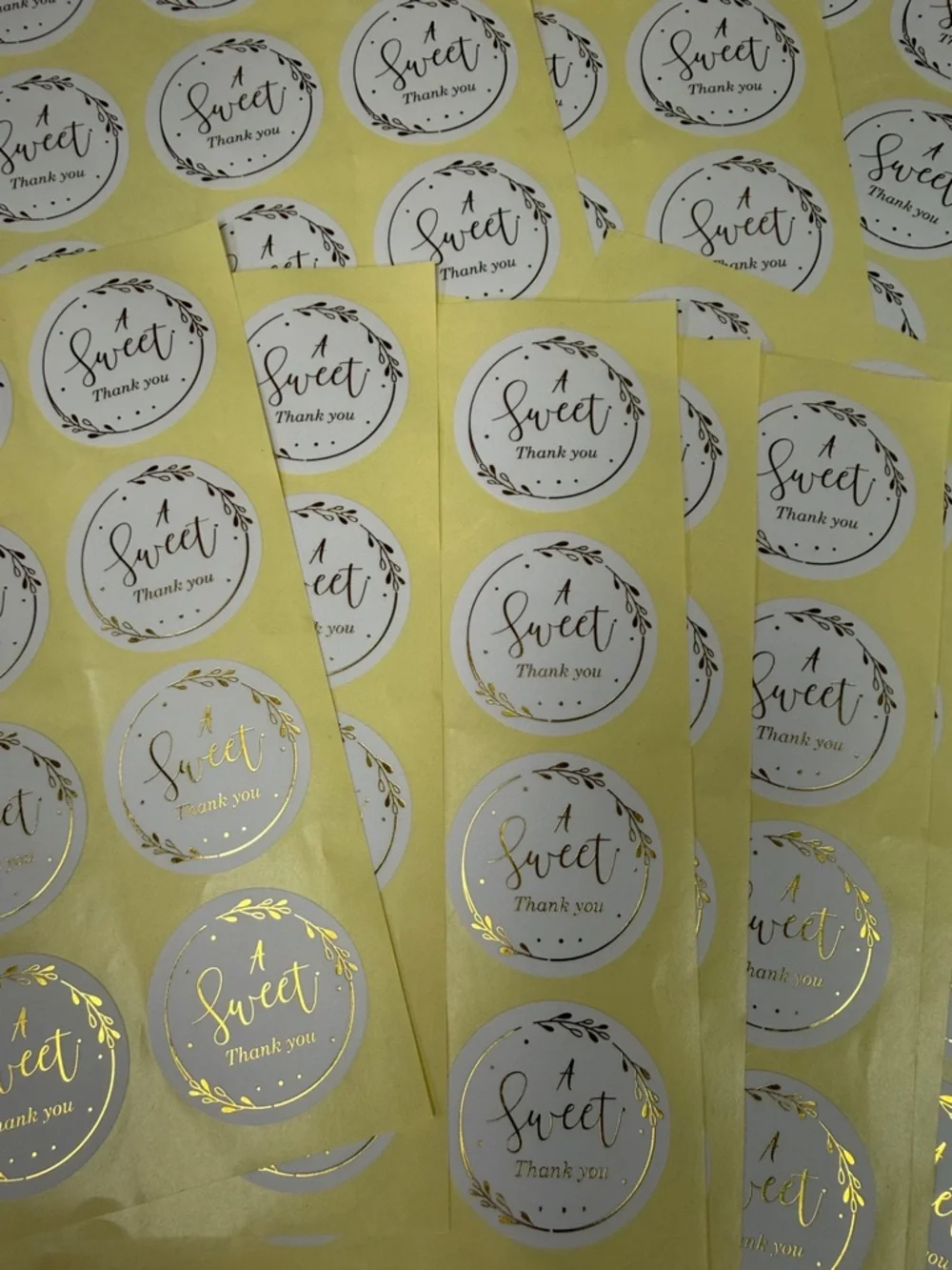 A Sweet Thank You 120 Count Round Stickers 10 sheets in the bundle gold writing